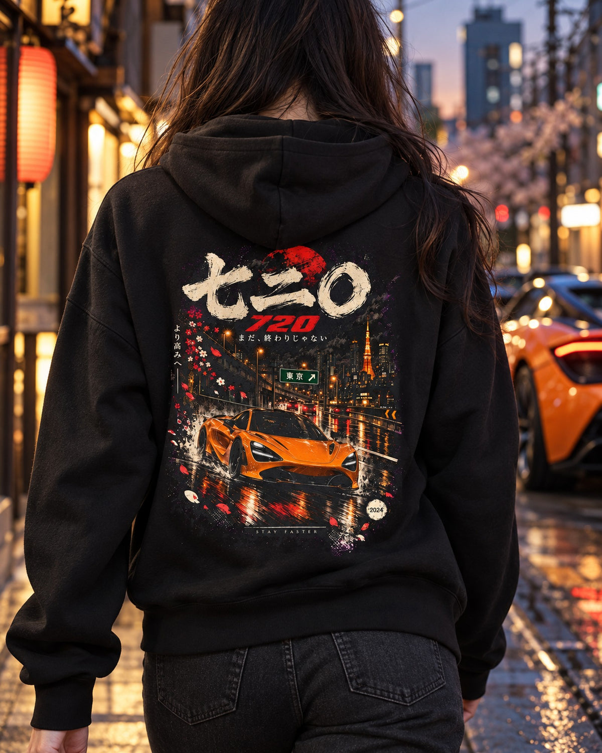 McLaren 720S Japanese Street Shirt, Hoodie & More Pull Over Hoodie Black worn hero