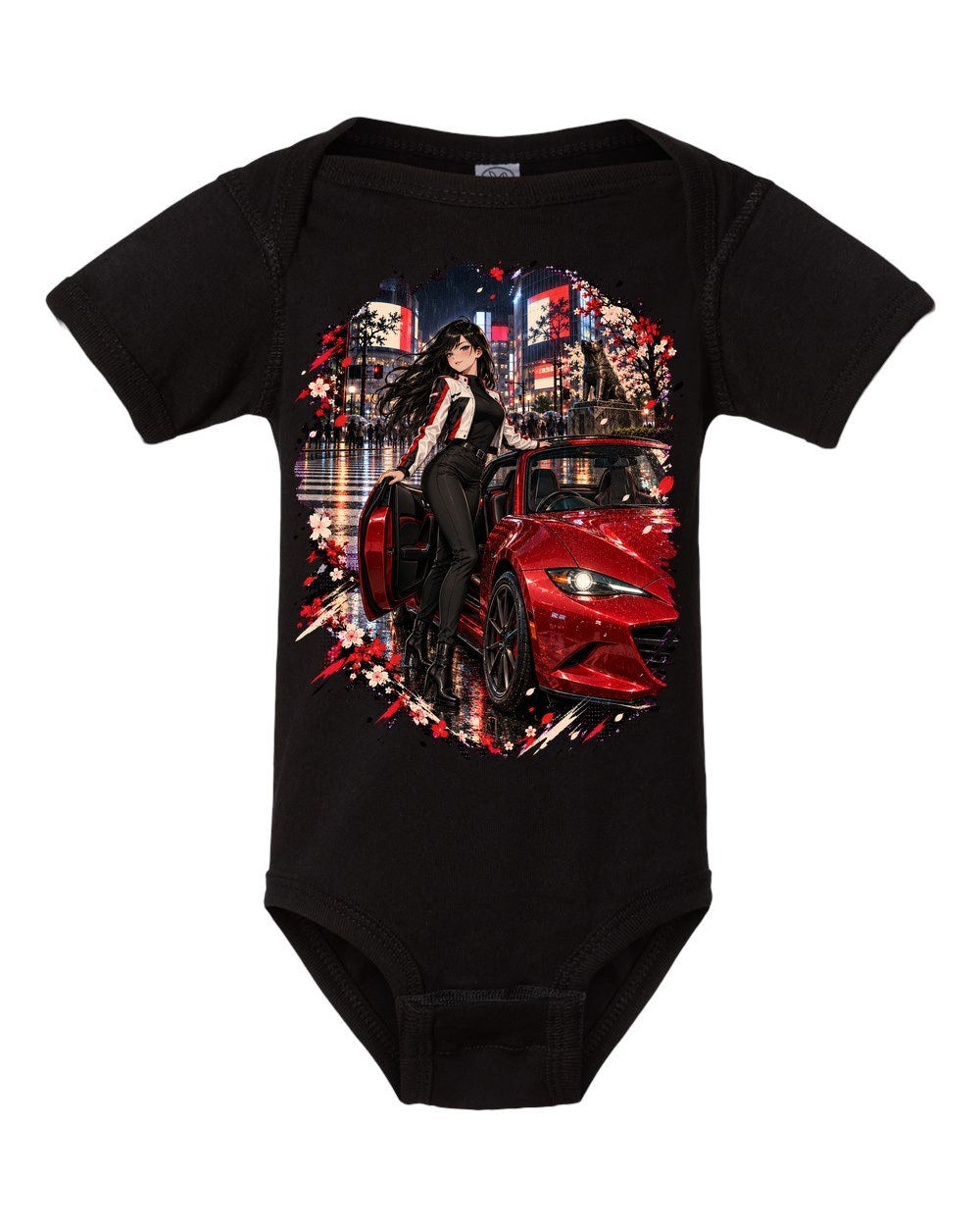 Mazda MX-5 ND Anime Girl Baby Onesie Black front
