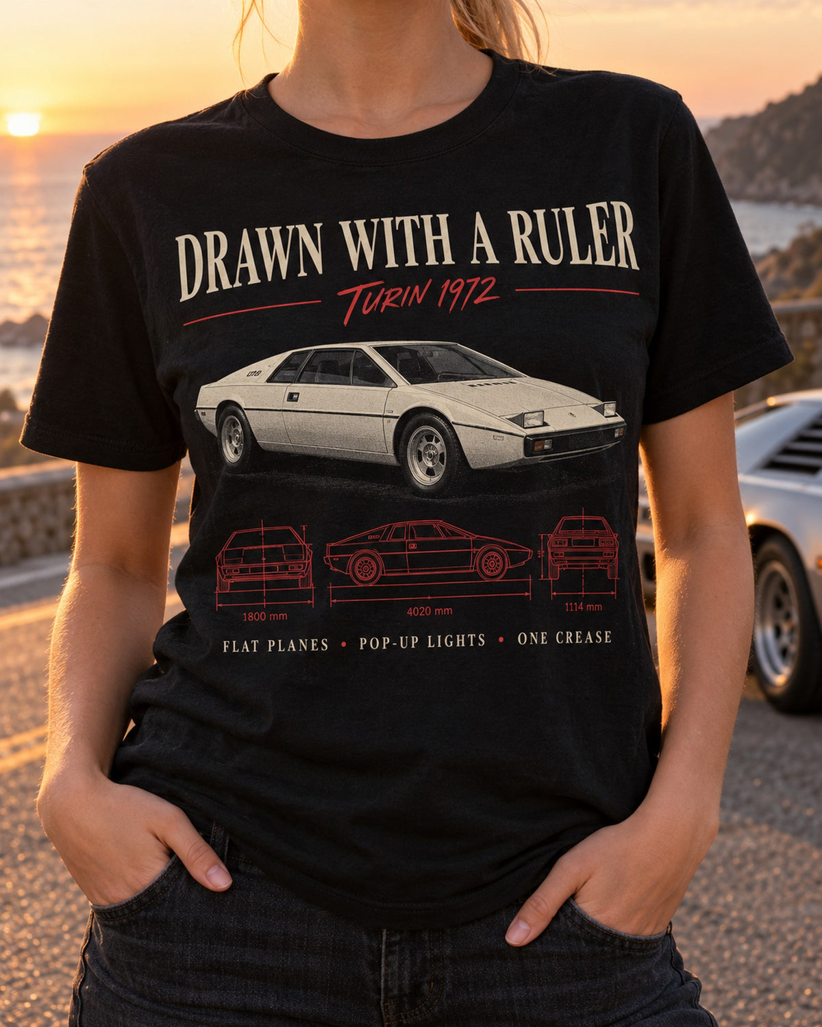 Lotus Esprit S1 1976 Giugiaro Wedge Type 79 Archive Shirt T-Shirt Black worn hero