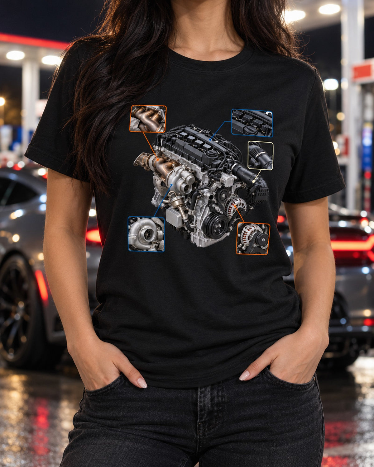 Toyota GR86 ZN8 Three-View Spec Tee, Flat-Four Rear Drive T-Shirt Black worn hero