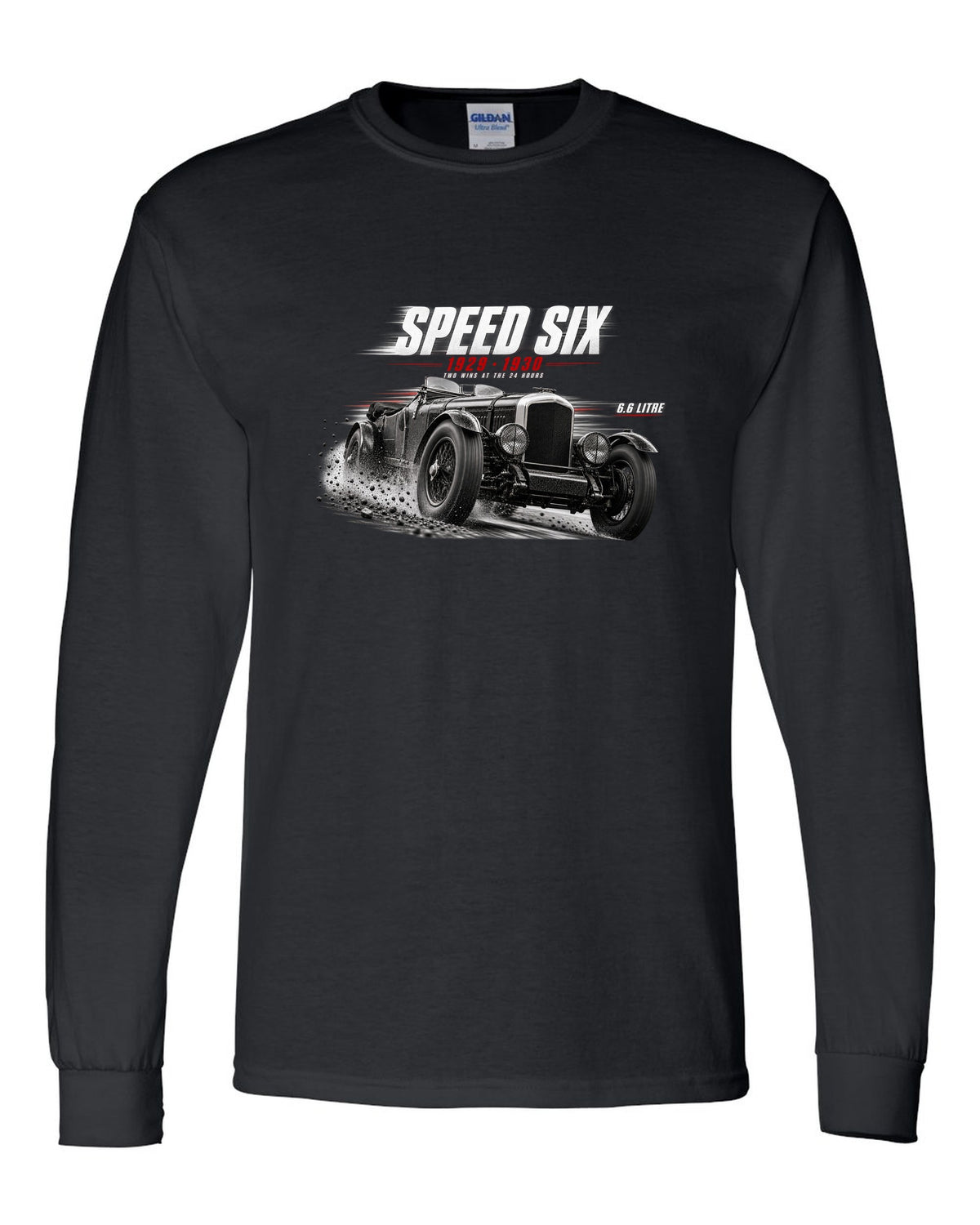 Bentley Speed Six Le Mans race poster 1929 and 1930 black long sleeve front view with the design