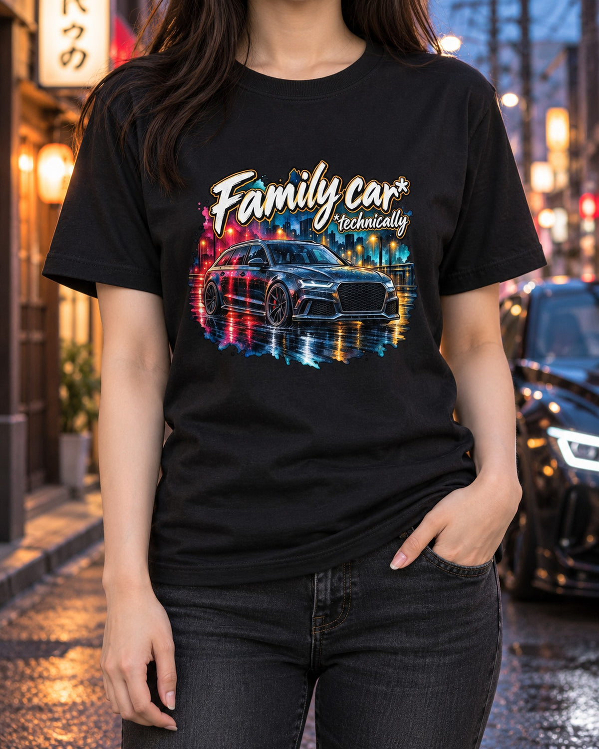 Audi RS6 Avant C7 4G Watercolour Wet Road Night Shirt, Sleeper T-Shirt Black worn hero