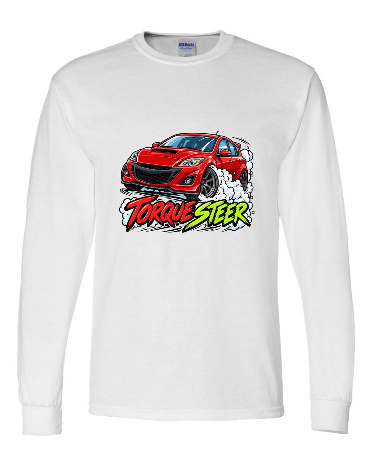 Double-exposure vector design of the Mazdaspeed Miata NB turbo with NB / 178 HP lettering white long sleeve front view with the design