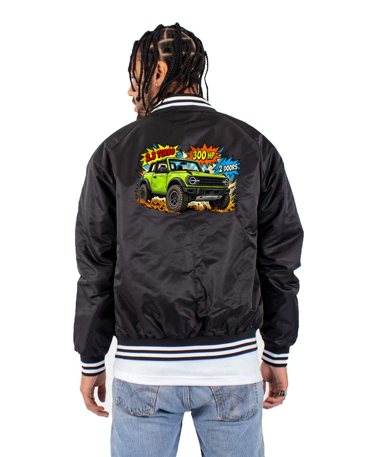 2021 Ford Bronco 2-Door U725 Round Eyes Pop-Art Shirt Bomber Jacket Black back