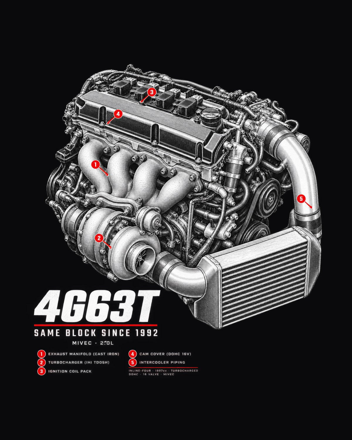 Mitsubishi Lancer Evo IX MR CT9A 4G63T Engine Graphic Tee design only