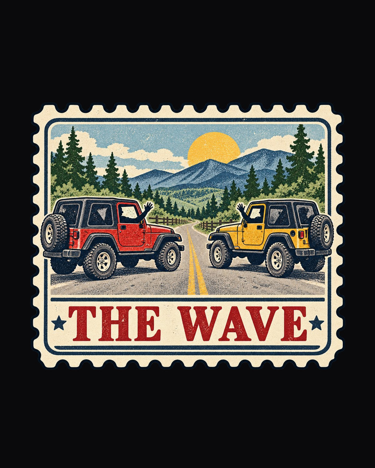 Jeep Wrangler TJ The Wave Postage Stamp Tee, Jeep Gift design only