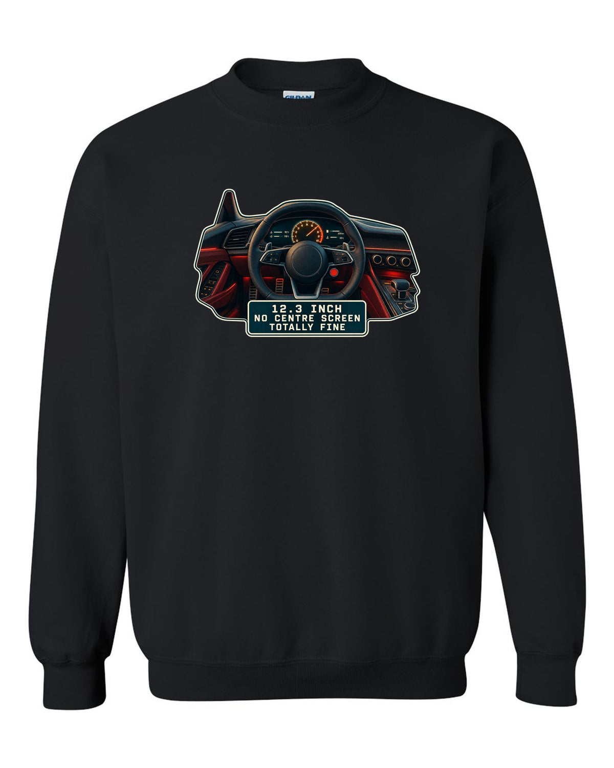 Audi R8 V10 Type 4S virtual cockpit digital gauge print design black crewneck front view with the design