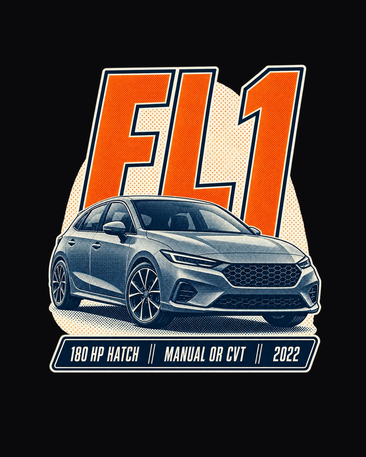 Civic Hatch FL1 Halftone Statement Shirt, 180 HP Car Tee design only