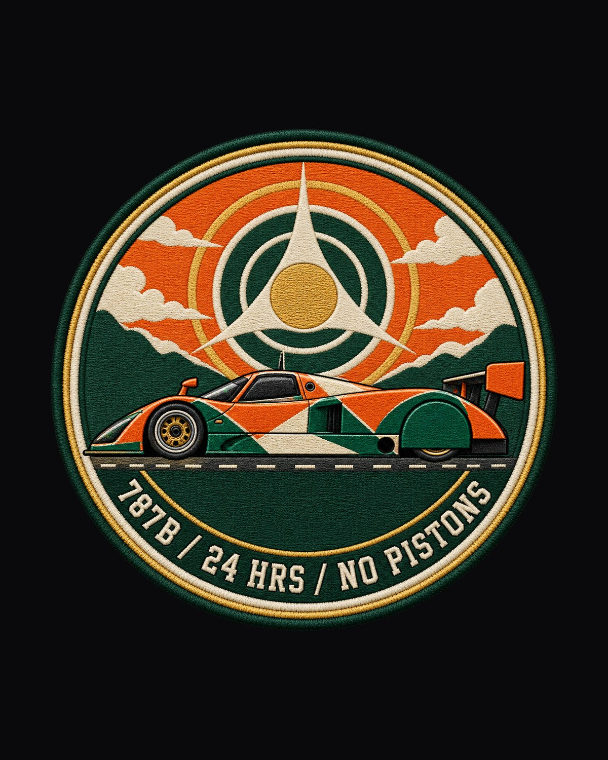 Mazda 787B Four-Rotor Varsity Crest, 24 Hrs No Pistons Tee design only