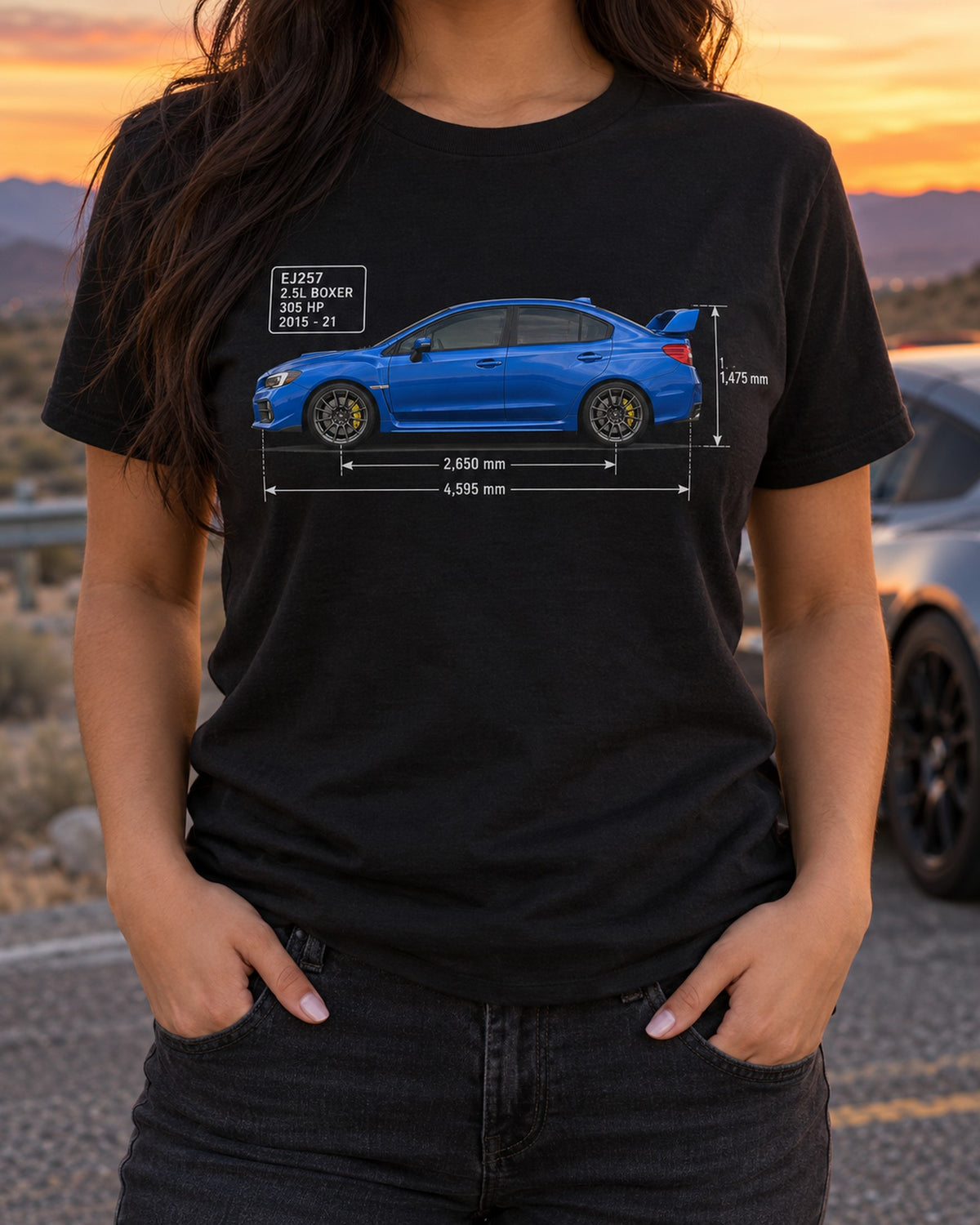 Subaru WRX STI VA Blueprint Profile Shirt, EJ257 Boxer Print T-Shirt Black worn hero