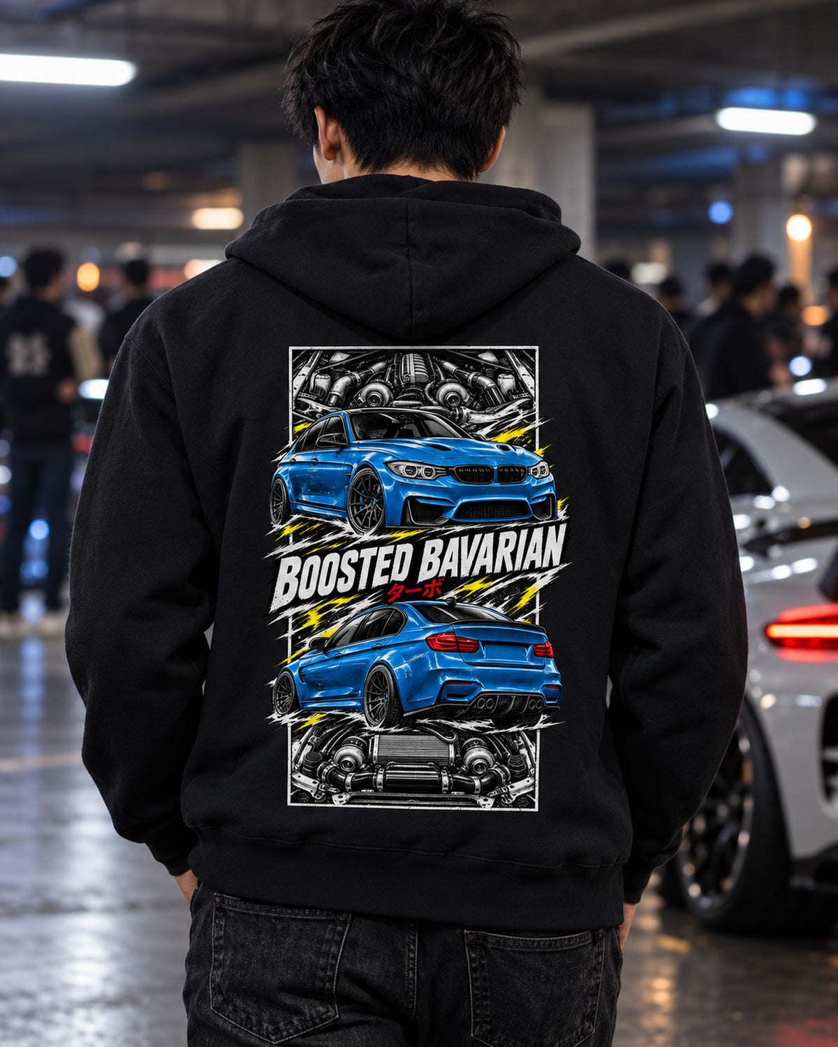 BMW F80 M3 Torn Poster Full-Back Graphic Tee Zip Hoodie Black worn hero