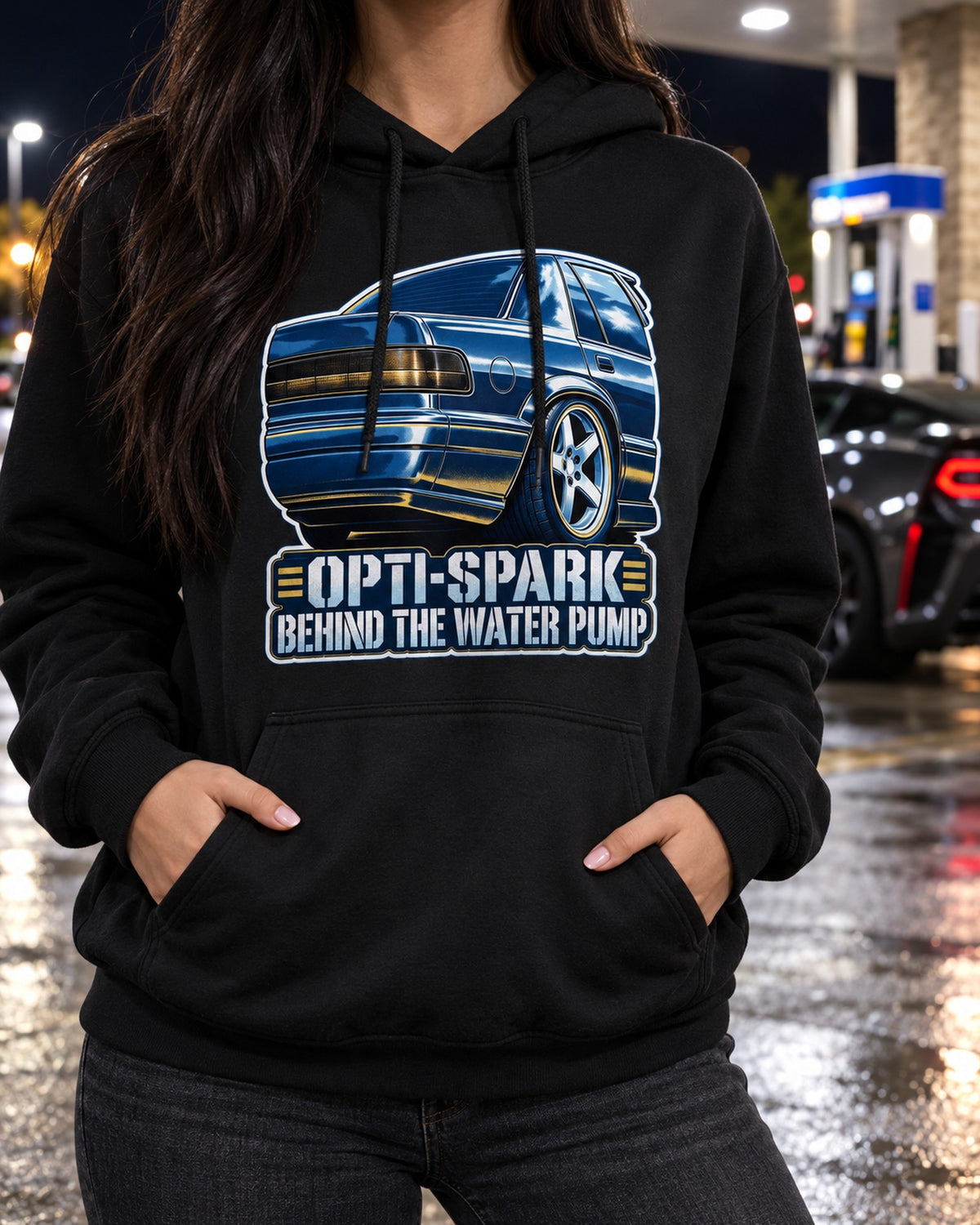 1994-96 Chevy Impala SS LT1 Cyanotype Blueprint Tee, Car Guy Gift Pull Over Hoodie Black worn hero