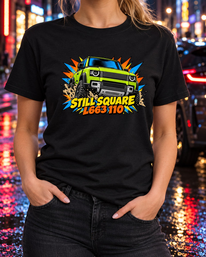 Defender L663 Comic Pop-Art Headlight Close-Up Tee T-Shirt Black worn hero
