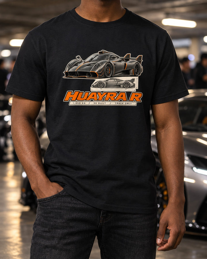 Pagani Huayra R Spec Poster Shirt, Track Only Car Tee T-Shirt Black worn hero