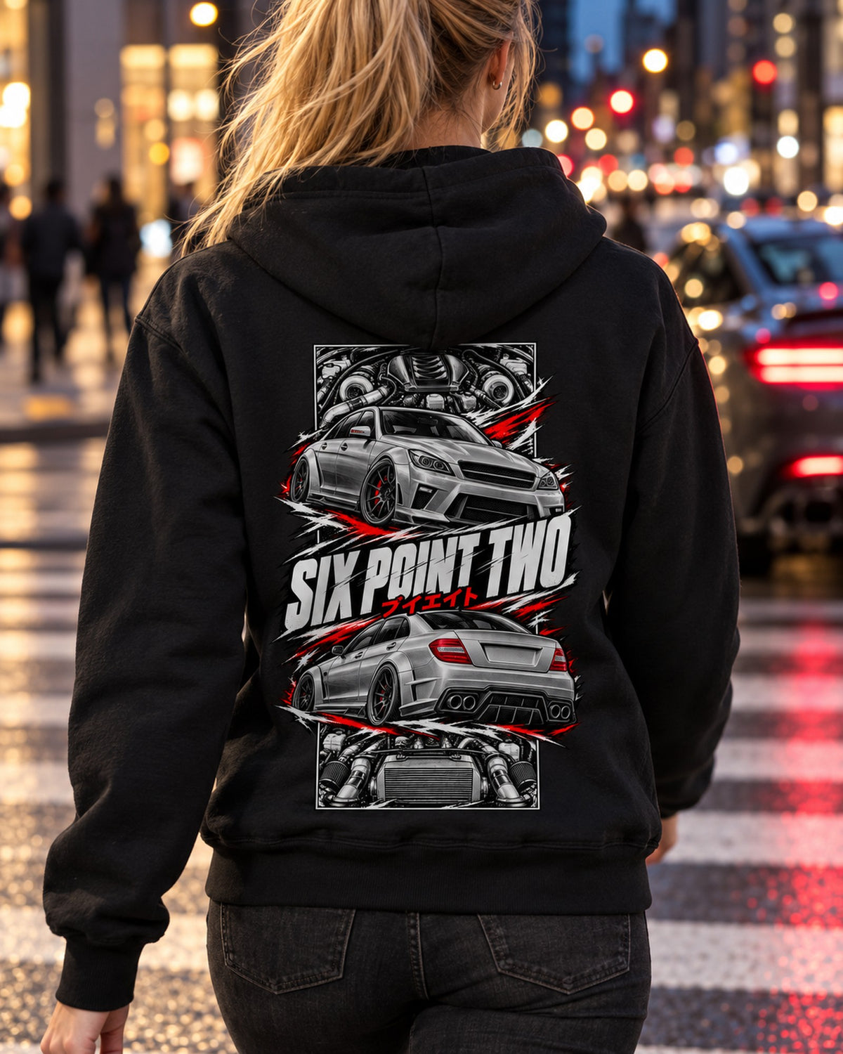 Mercedes-AMG C63 Torn Poster Full-Back Graphic Tee Zip Hoodie Black worn hero