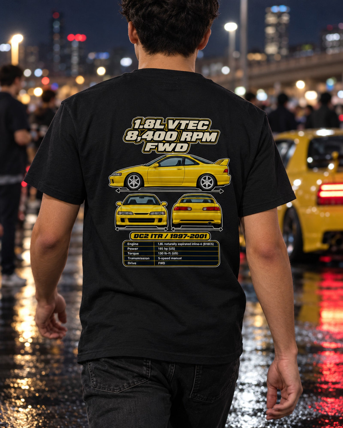 Acura Integra Type R Dc2 Spec Sheet Full-Back Graphic Tee T-Shirt Black worn hero