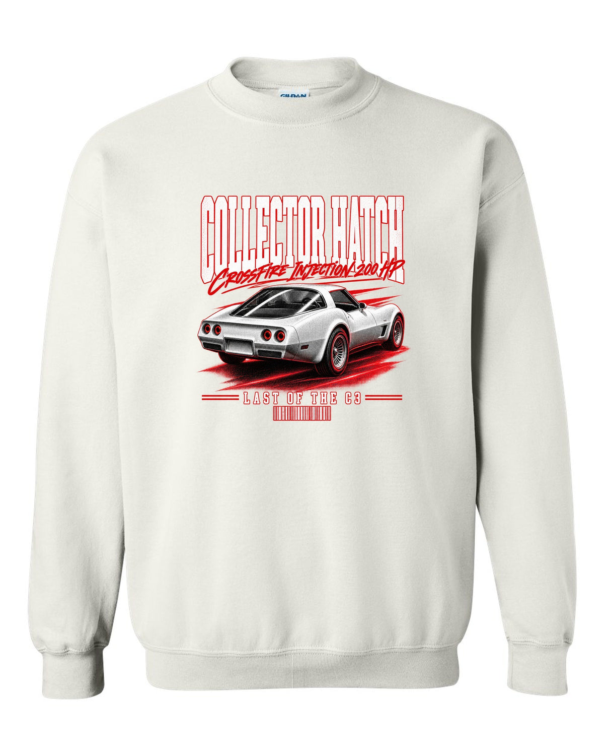 Chevrolet Corvette C3 1982 Collector Edition glass ch street poster print white crewneck front view with the design