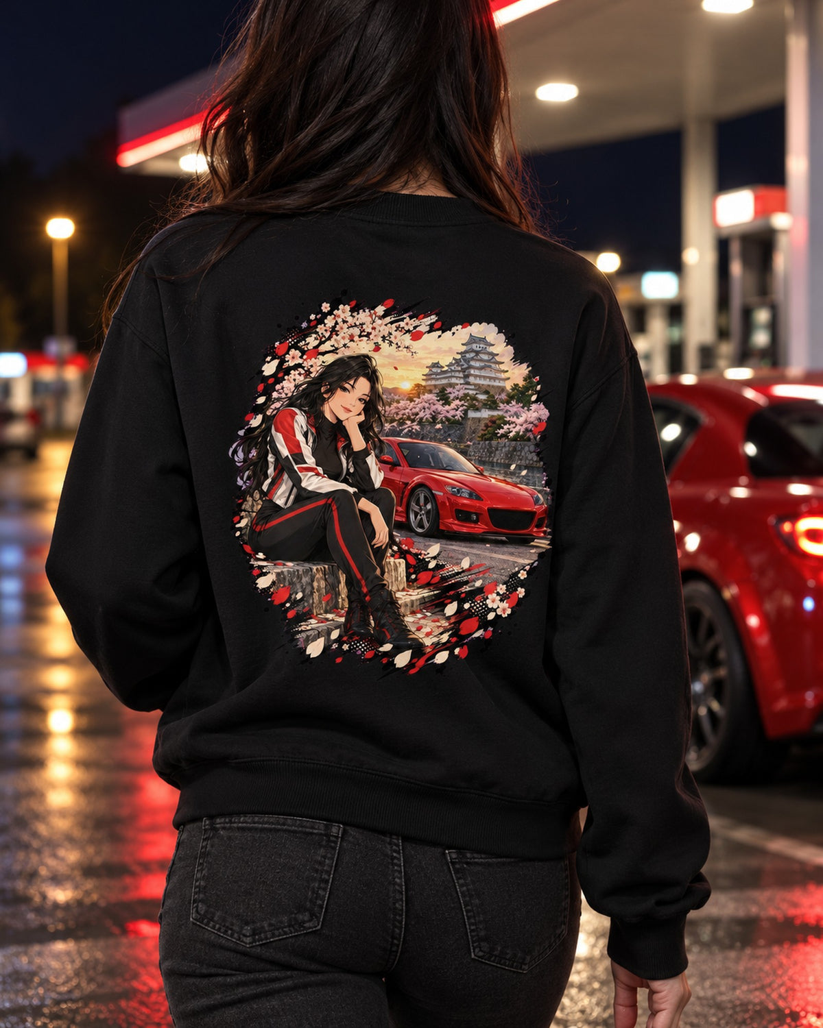Mazda RX-8 Anime Girl Shirt, Hoodie & More Crewneck Black worn hero