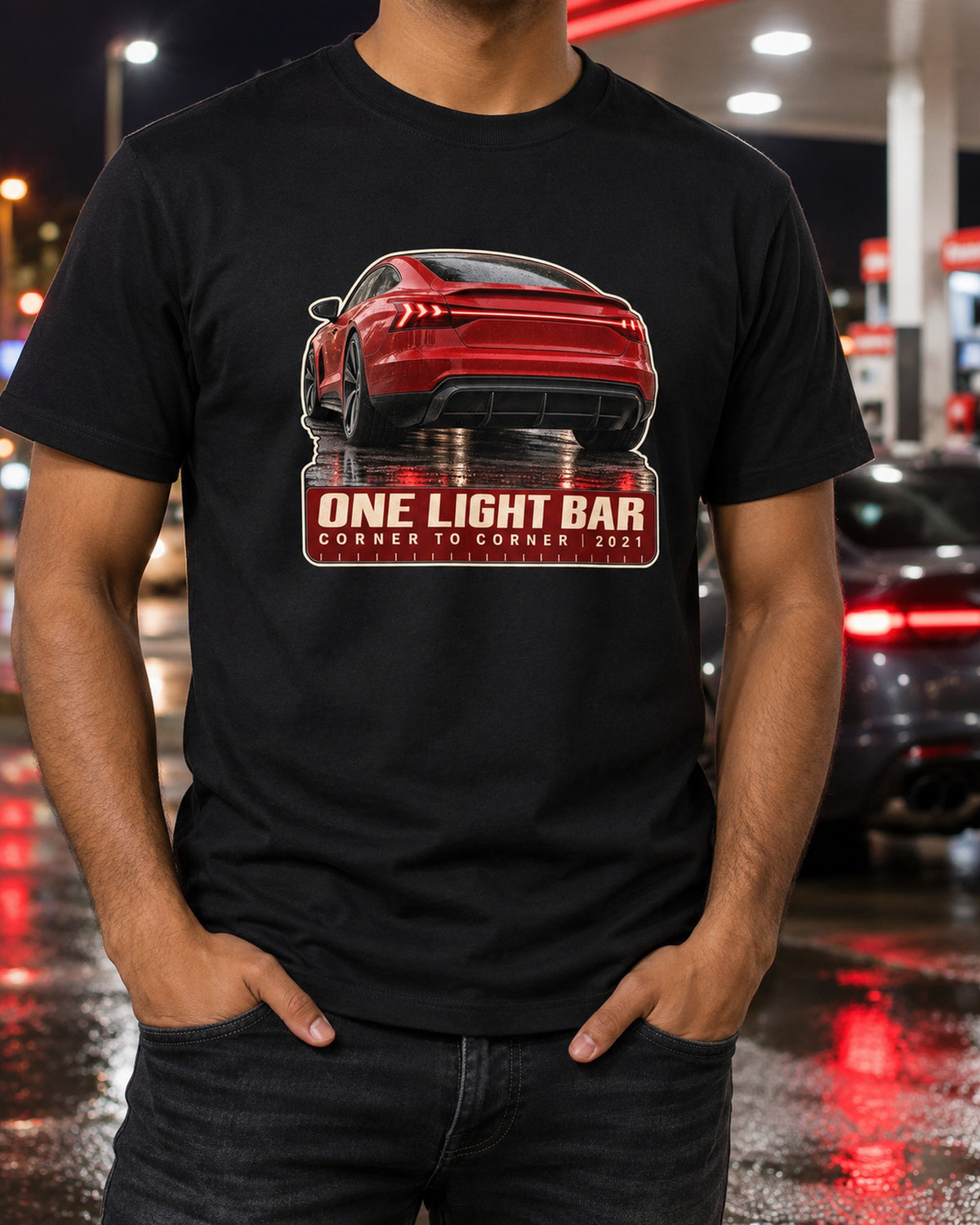 Audi RS e-tron GT Light Bar Macro Shirt, Rear Taillight Detail T-Shirt Black worn hero
