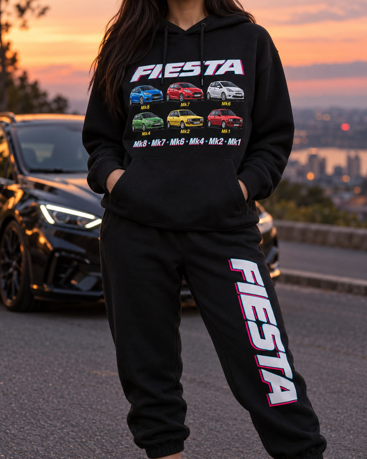 Ford Fiesta Evolution Hoodie + Jogger Set Black worn hero