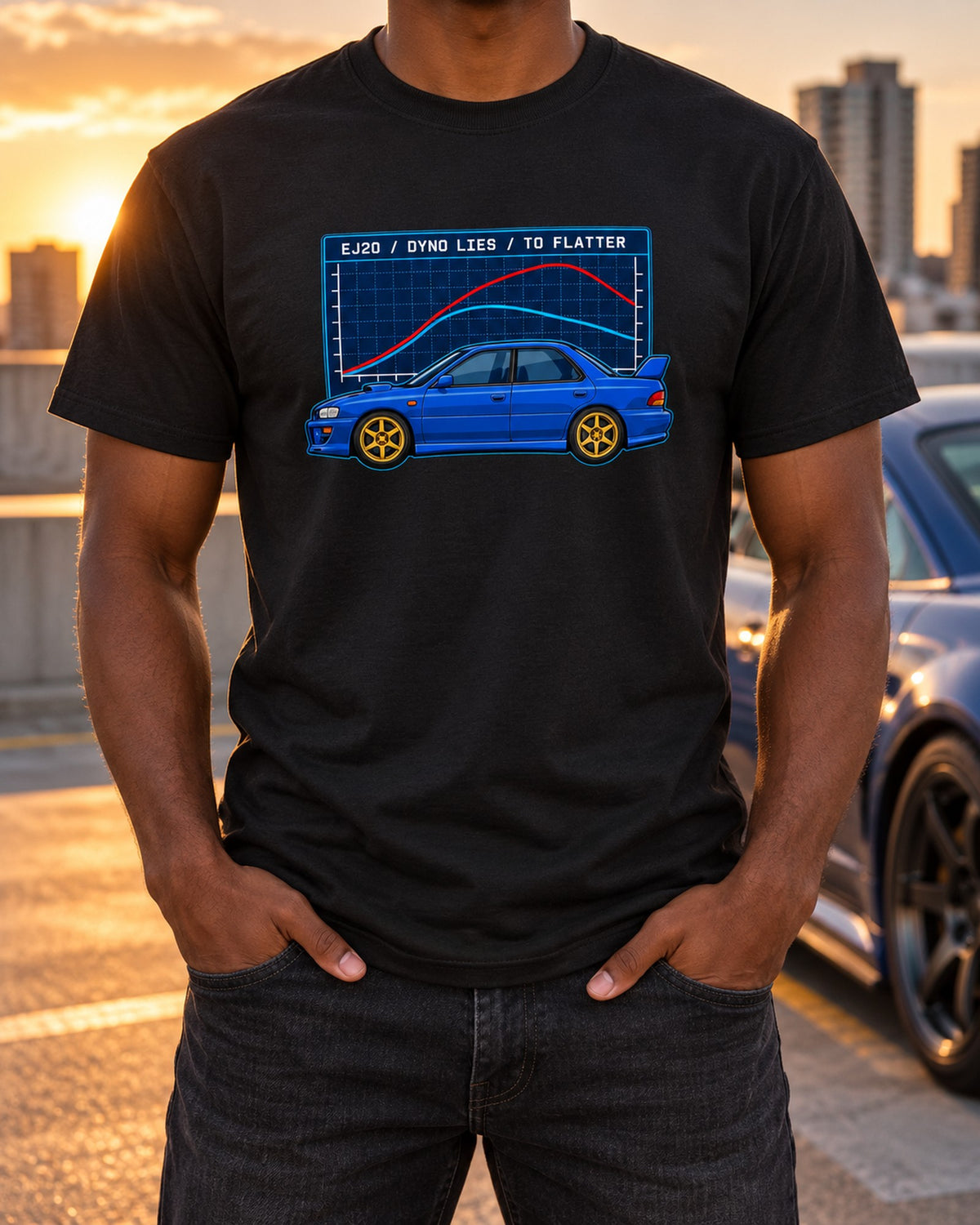 Subaru Impreza 22B STI 1998 Vintage Boost Gauge Shirt T-Shirt Black worn hero