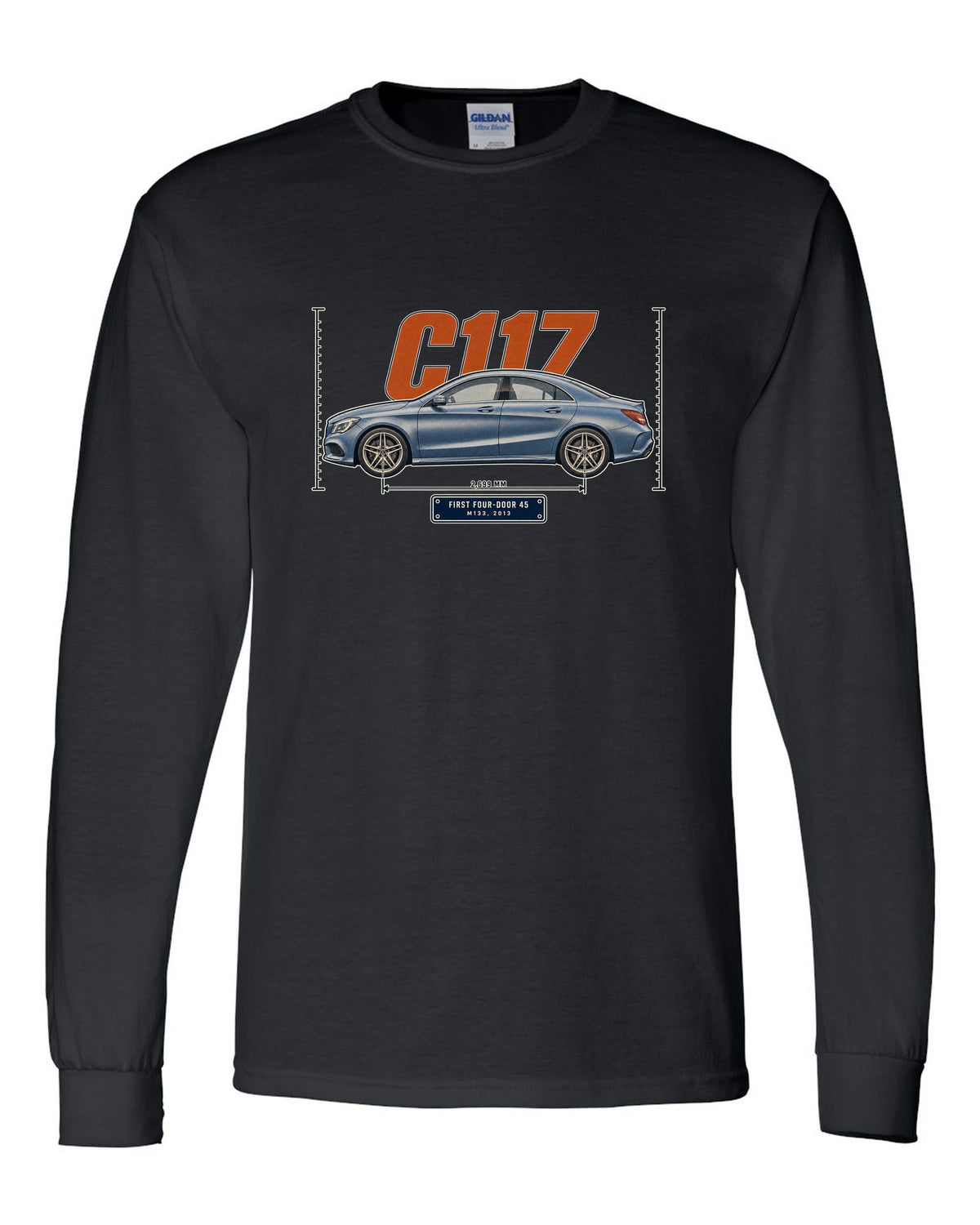 Mercedes-AMG CLA 45 C117 sedan halftone print black long sleeve front view with the design
