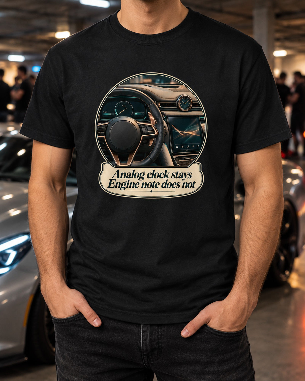 Maserati GranTurismo Folgore Interior Analog Clock Shirt T-Shirt Black worn hero