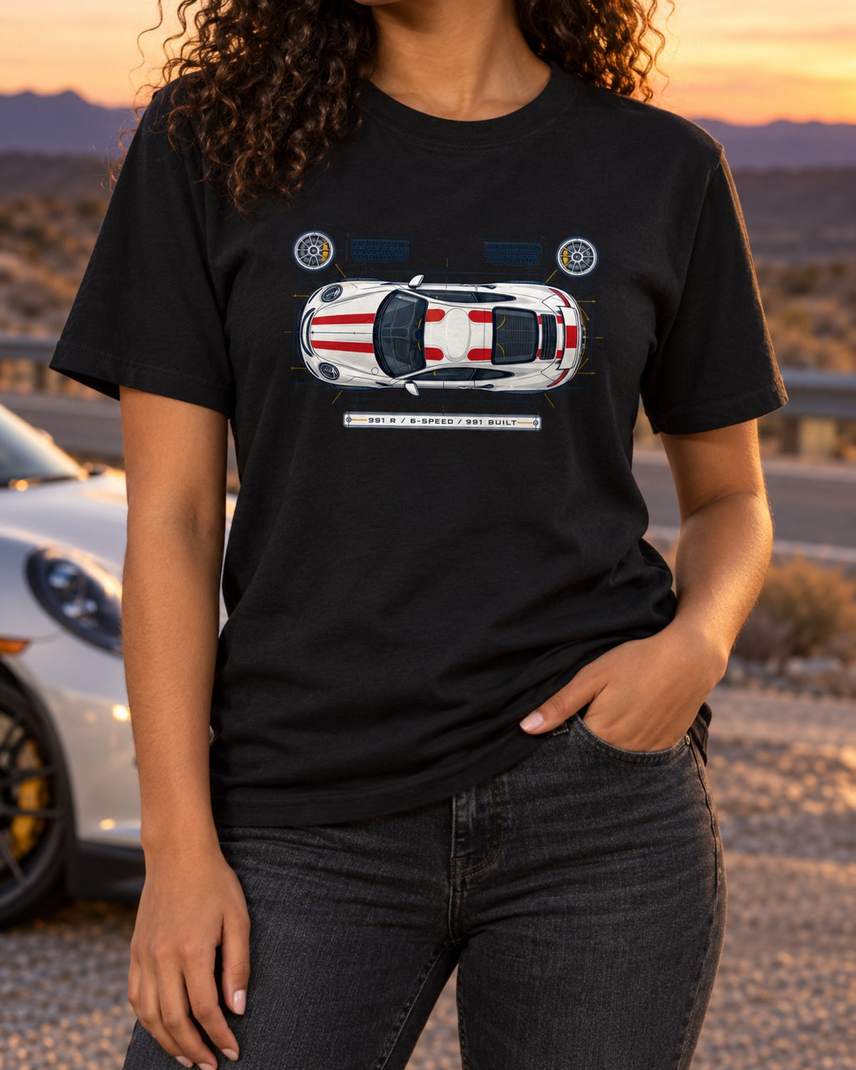 Porsche 993 Carrera Gauge Cluster Shirt, Five Dials No Screens T-Shirt Black worn hero