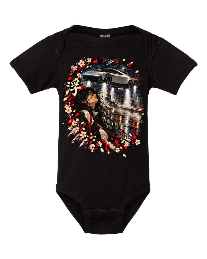 Tesla Roadster Hover Anime Girl Baby Onesie Black front