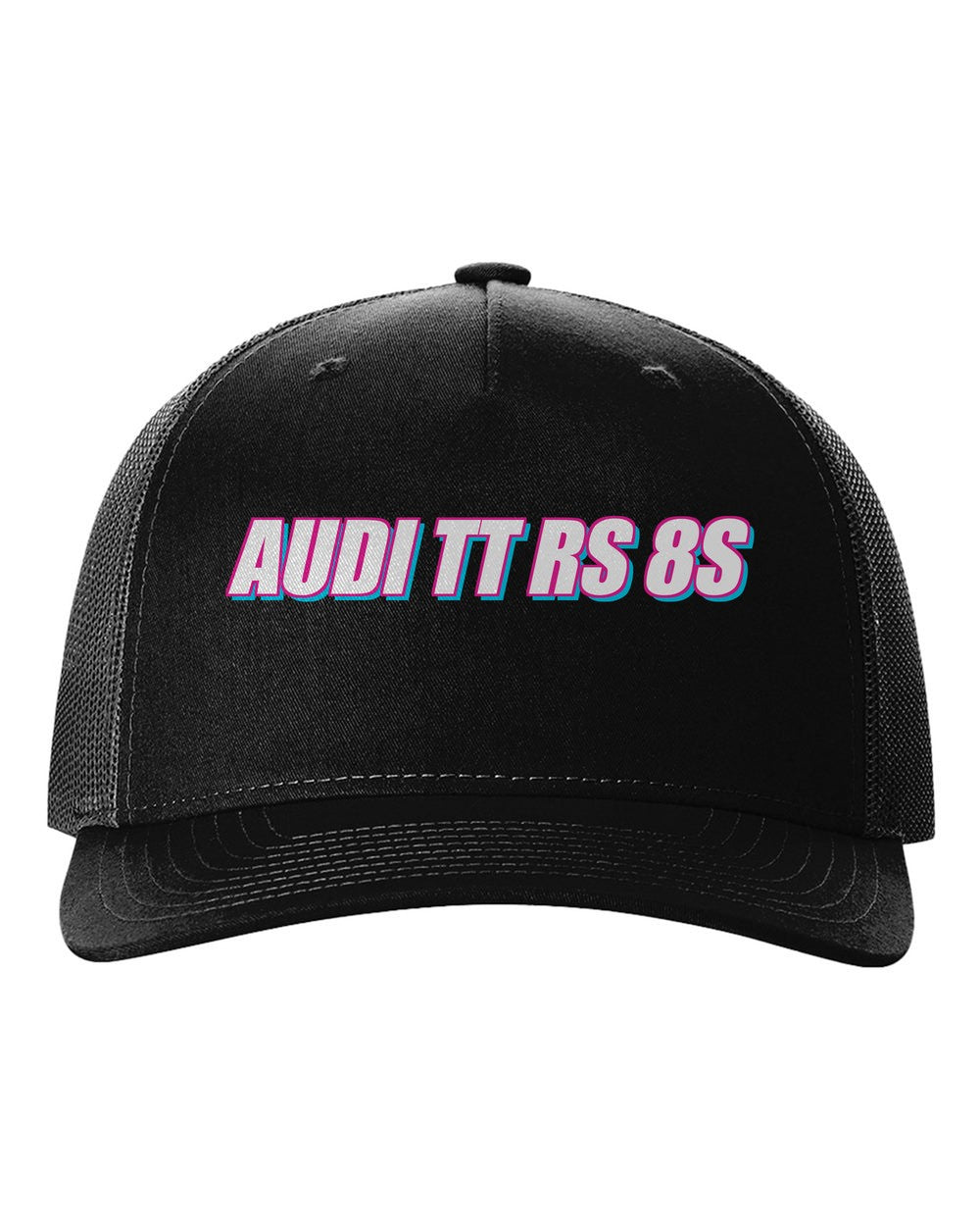 black hat front view with car name
