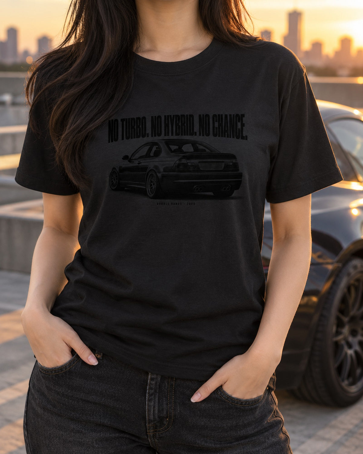BMW E46 M3 Coupe Six Pots No Turbo Halftone Shirt, Double VANOS T-Shirt Black worn hero