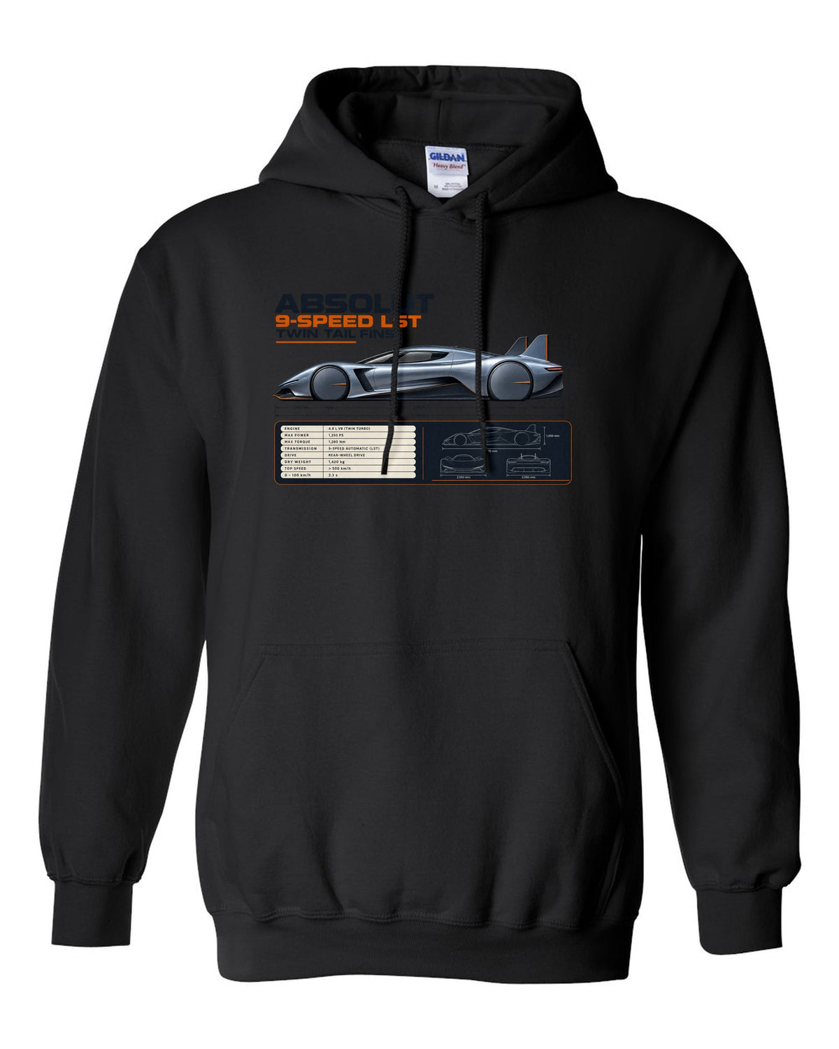 Koenigsegg Jesko Absolut Side Profile Spec Poster black pull over hoodie front view with the design
