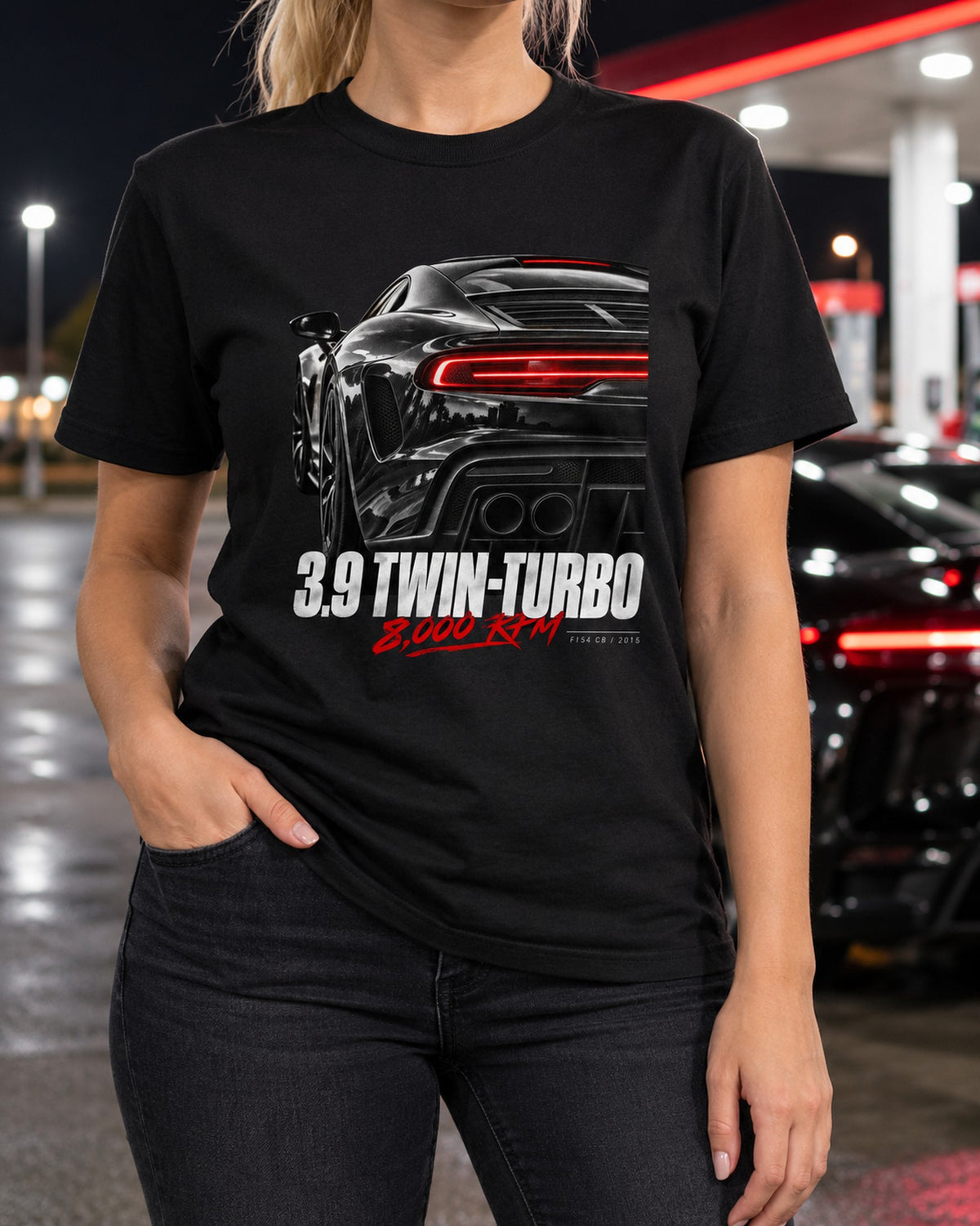 Ferrari 488 GTB Twin-Turbo Tail Macro print Shirt T-Shirt Black worn hero