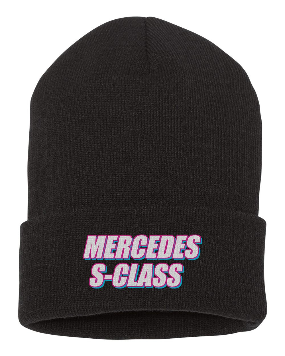 Mercedes S-Class black beanie front view with car name