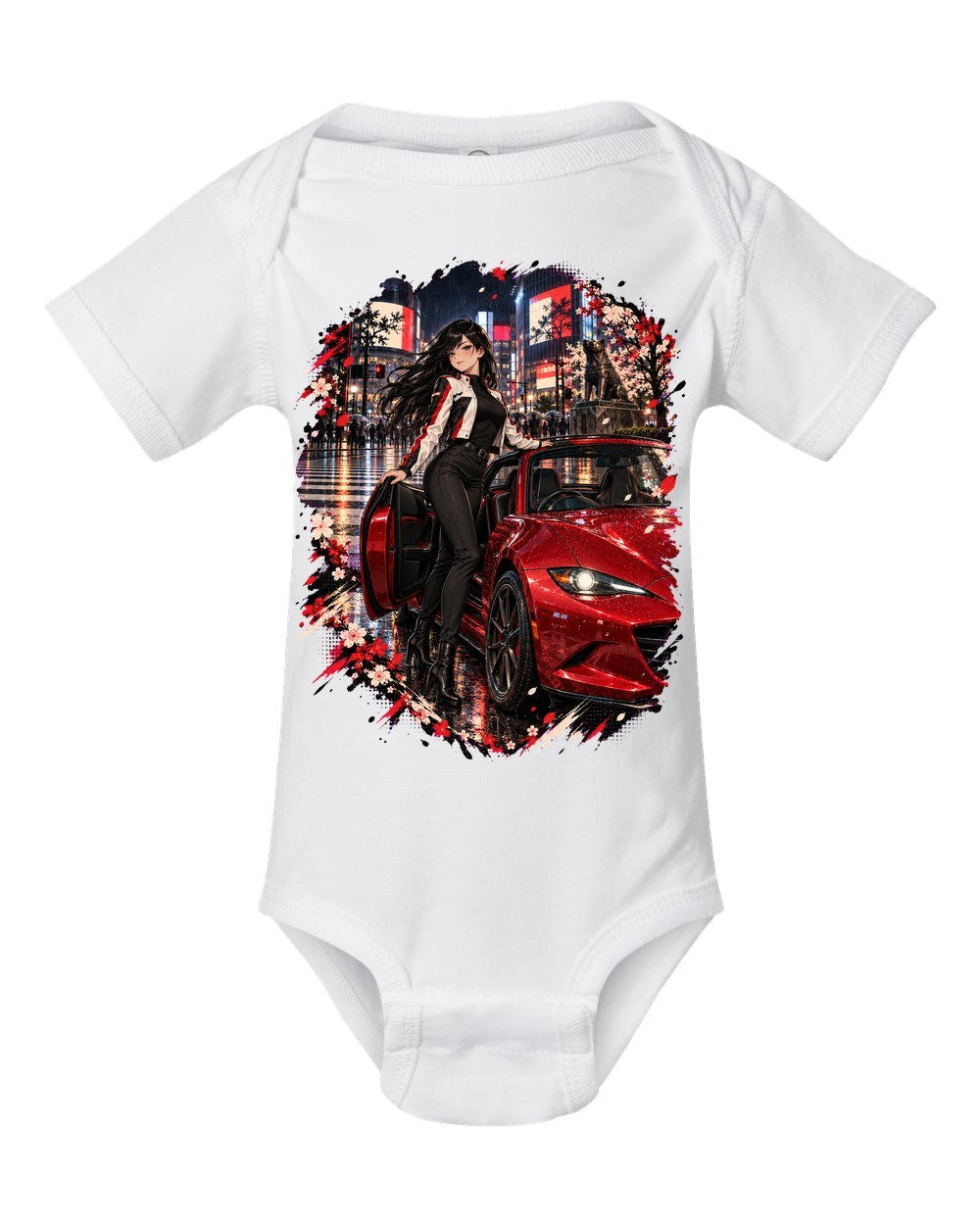 Mazda MX-5 ND Anime Girl Baby Onesie White front