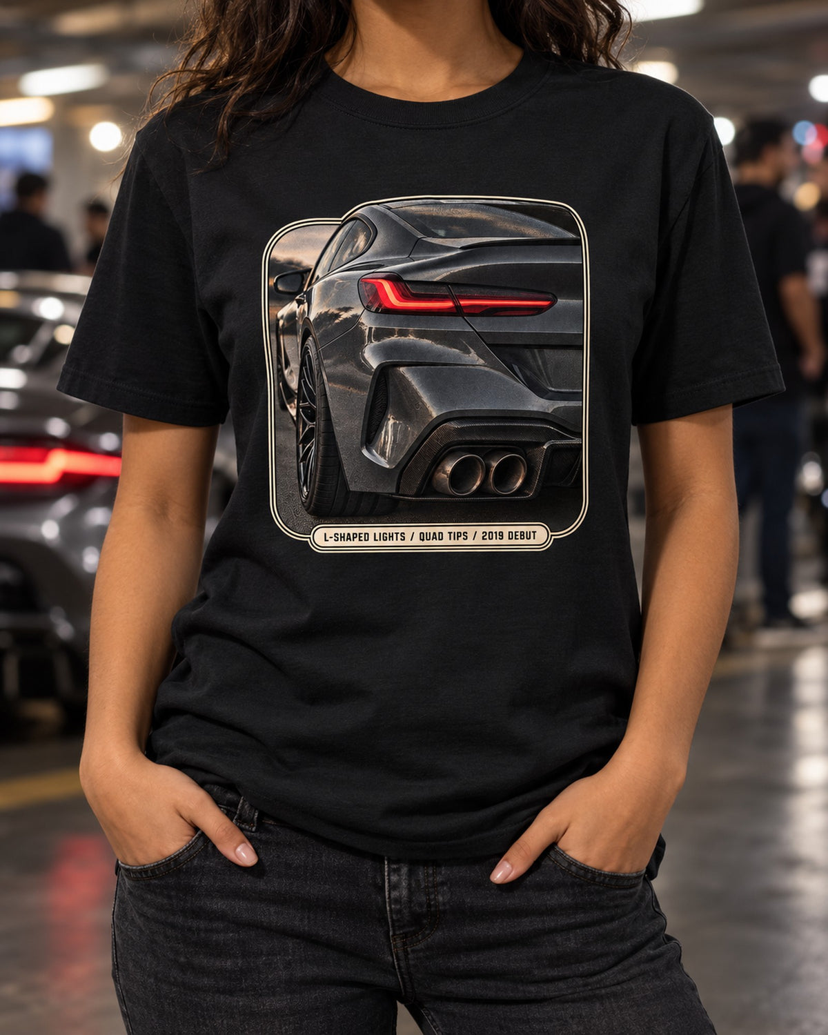 BMW M8 Competition F92 Taillight Macro Shirt, Quad Tips T-Shirt Black worn hero