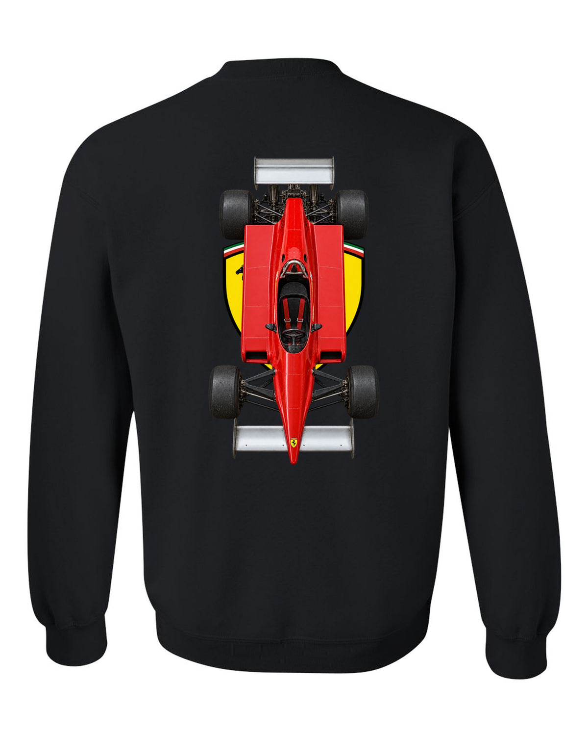 Ferrari 126 C2 1982 Formula 1 overhead poster artwork black crewneck back view with the design