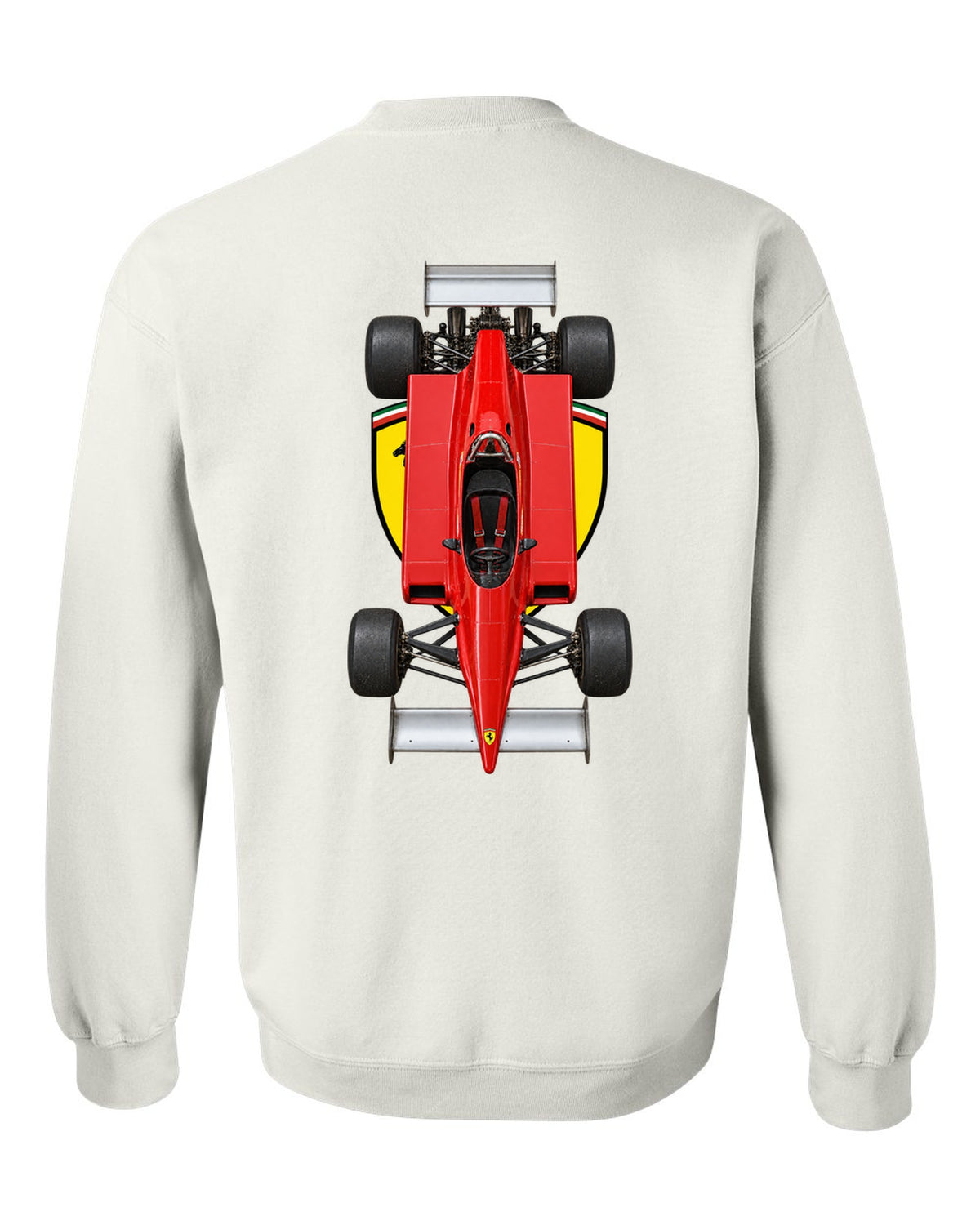 Ferrari 126 C2 1982 Formula 1 overhead poster artwork white crewneck back view with the design