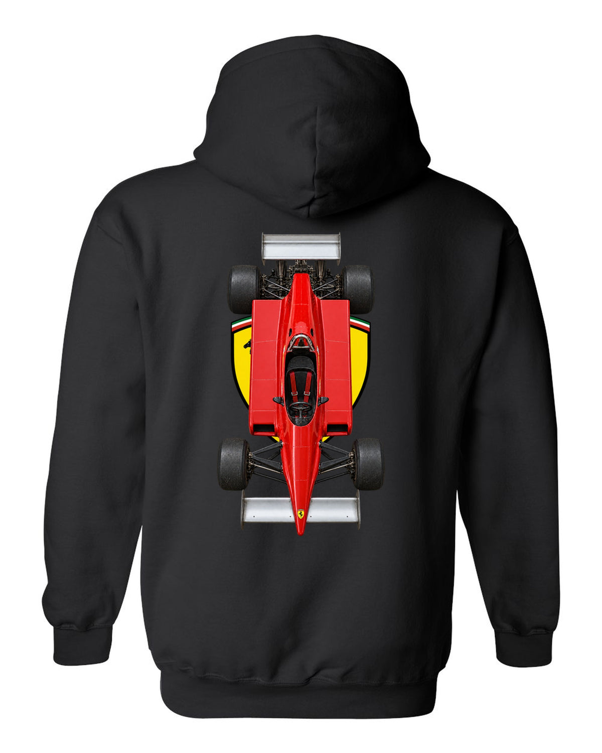 Ferrari 126 C2 1982 Formula 1 overhead poster artwork black pull over hoodie back view with the design