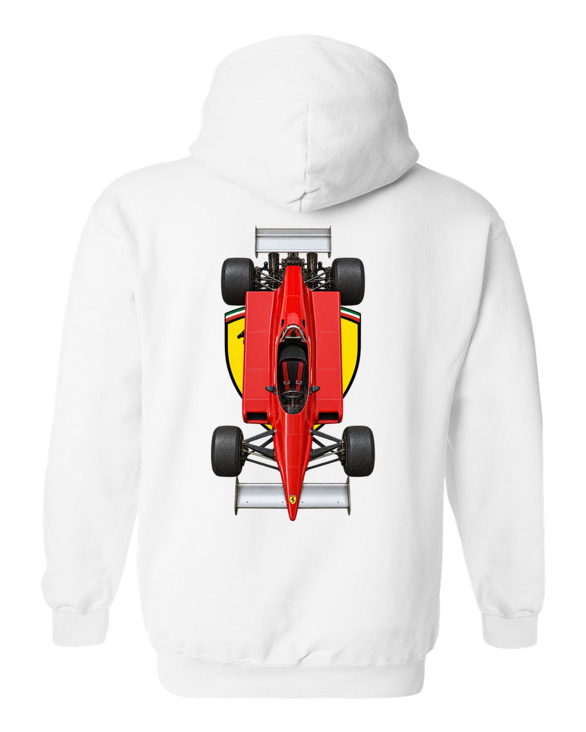 Ferrari 126 C2 1982 Formula 1 overhead poster artwork white pull over hoodie back view with the design