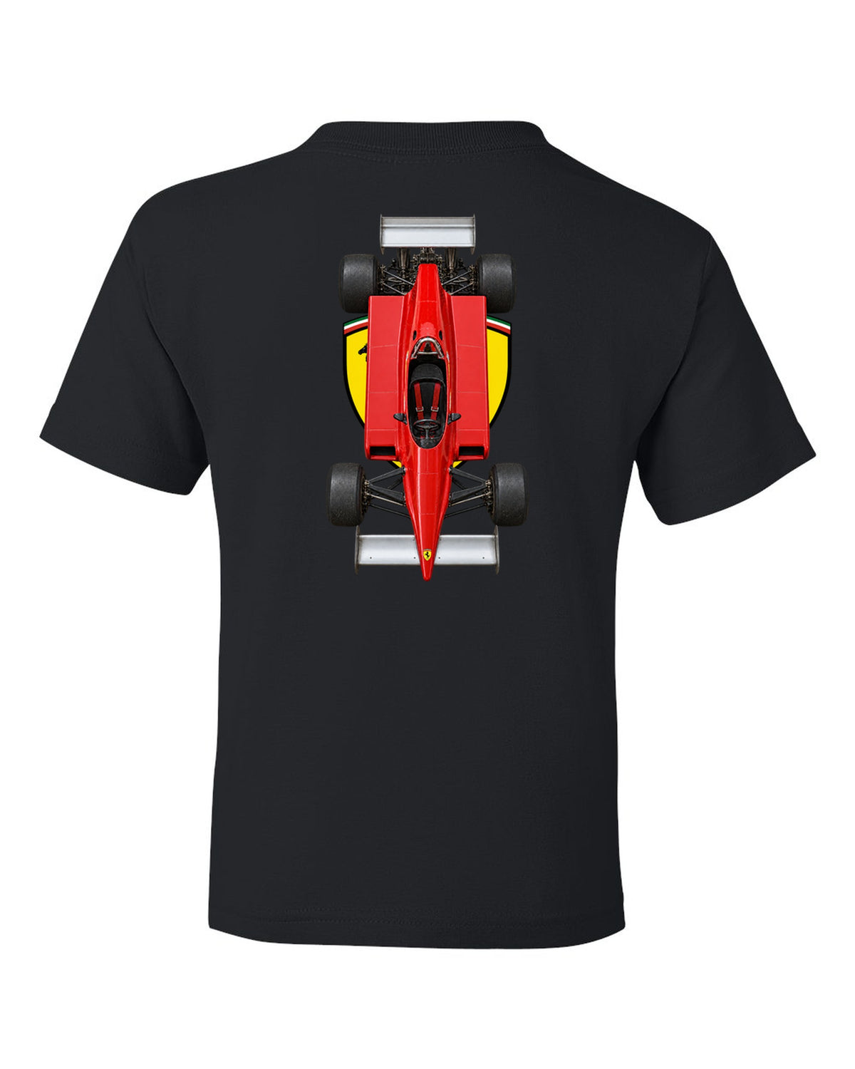 Ferrari 126 C2 1982 Formula 1 overhead poster artwork black kids tee back view with the design