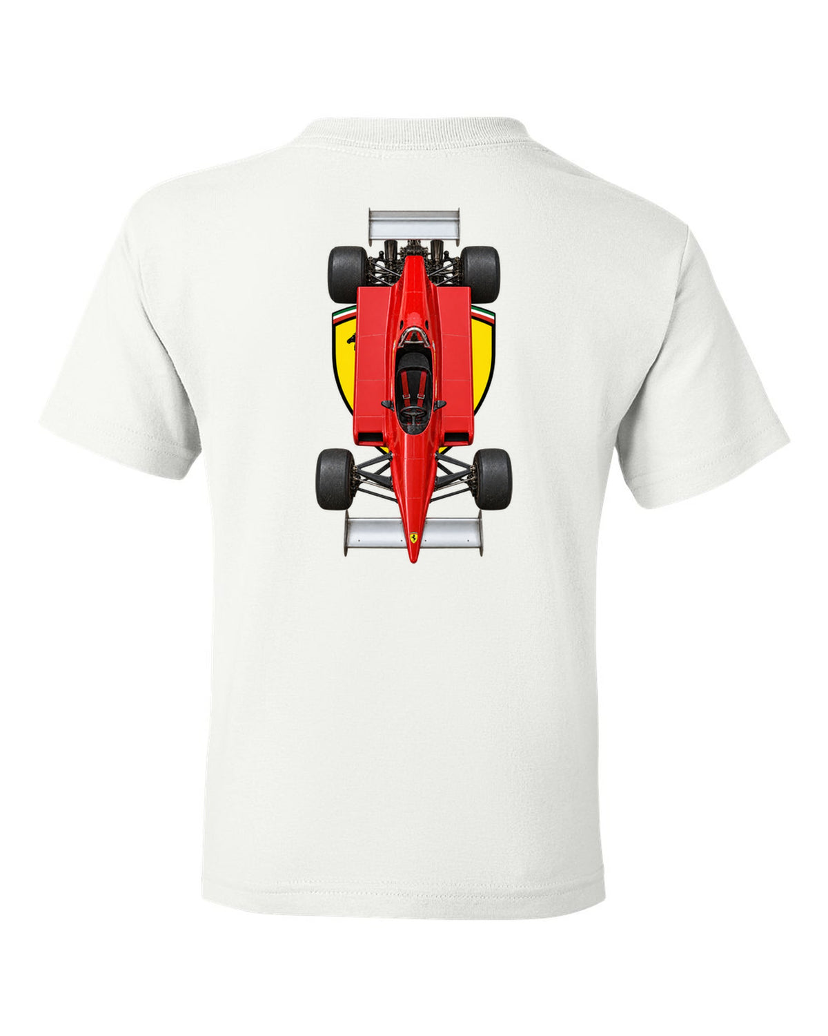 Ferrari 126 C2 1982 Formula 1 overhead poster artwork white kids tee back view with the design