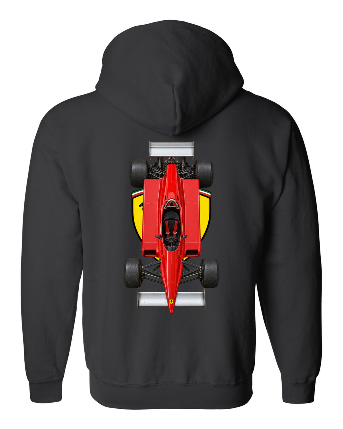 Ferrari 126 C2 1982 Formula 1 overhead poster artwork black zip hoodie back view with the design