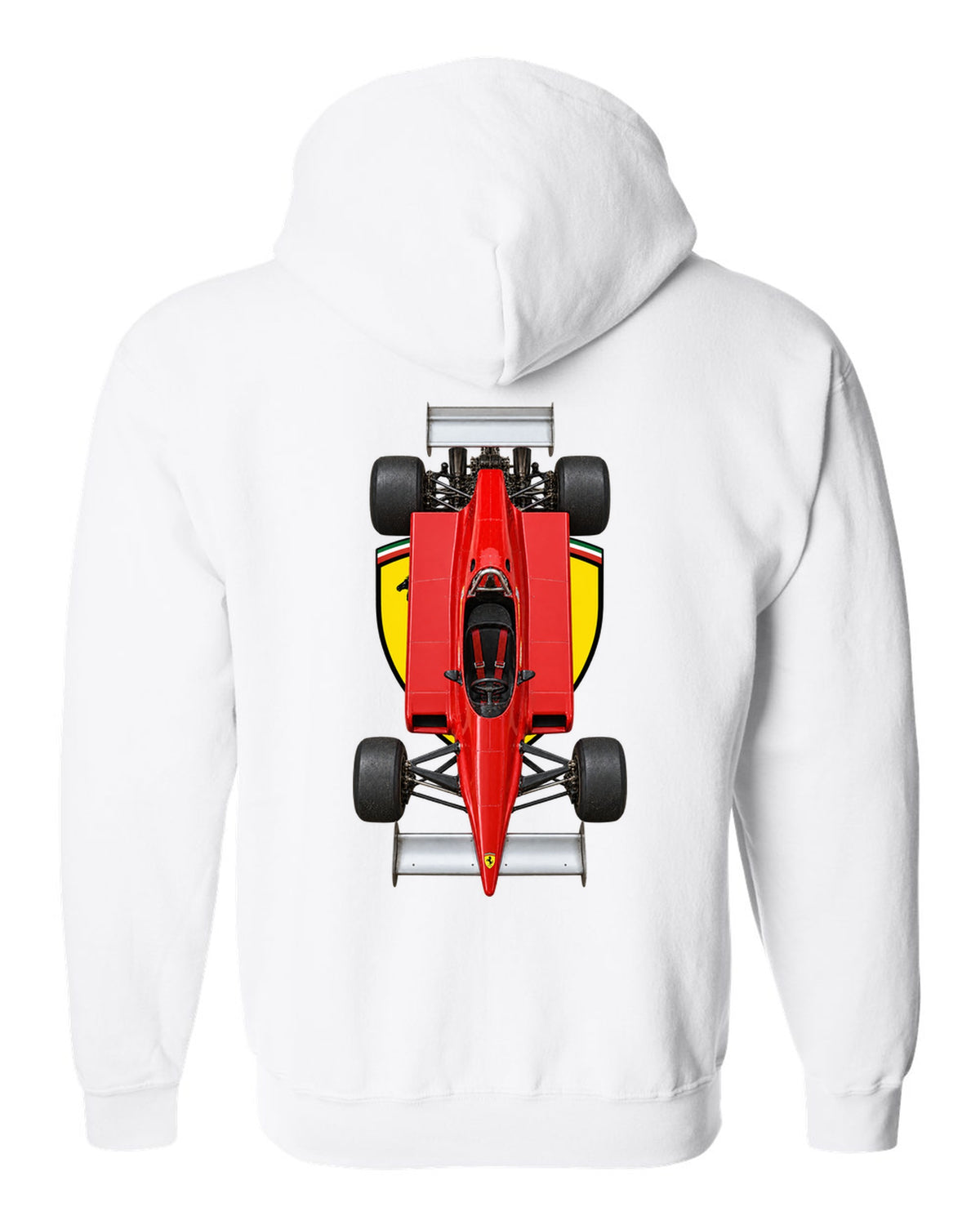 Ferrari 126 C2 1982 Formula 1 overhead poster artwork white zip hoodie back view with the design