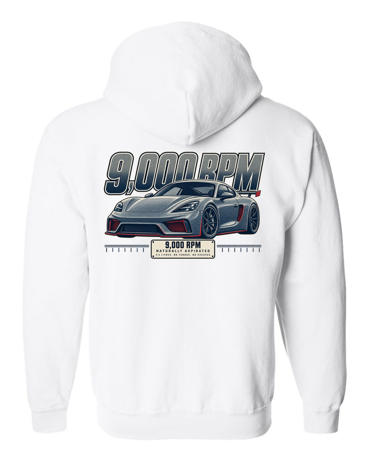 Halftone front three-quarter print of the Ferrari 458 Speciale white zip hoodie back view with the design