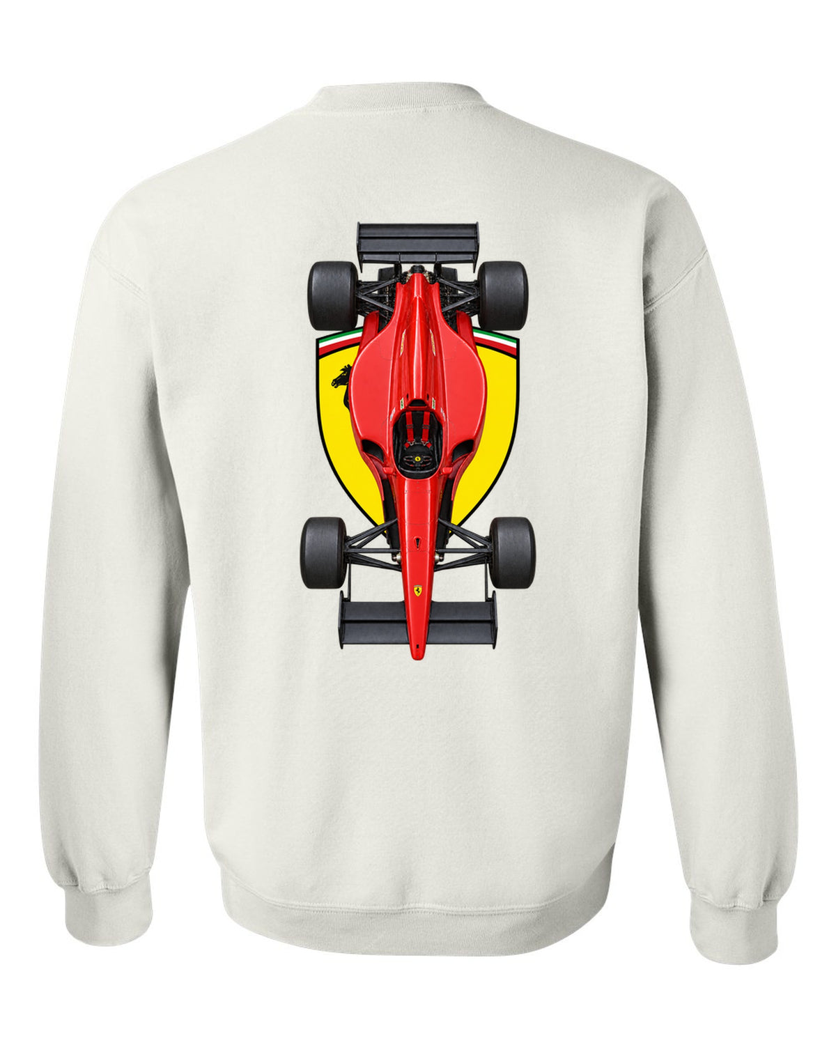 Ferrari 641 1990 Formula 1 overhead poster artwork white crewneck back view with the design