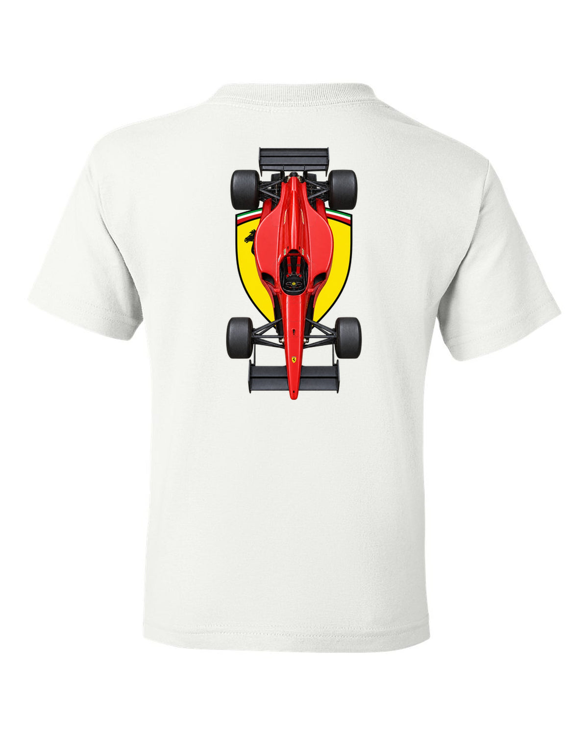 Ferrari 641 1990 Formula 1 overhead poster artwork white kids tee back view with the design