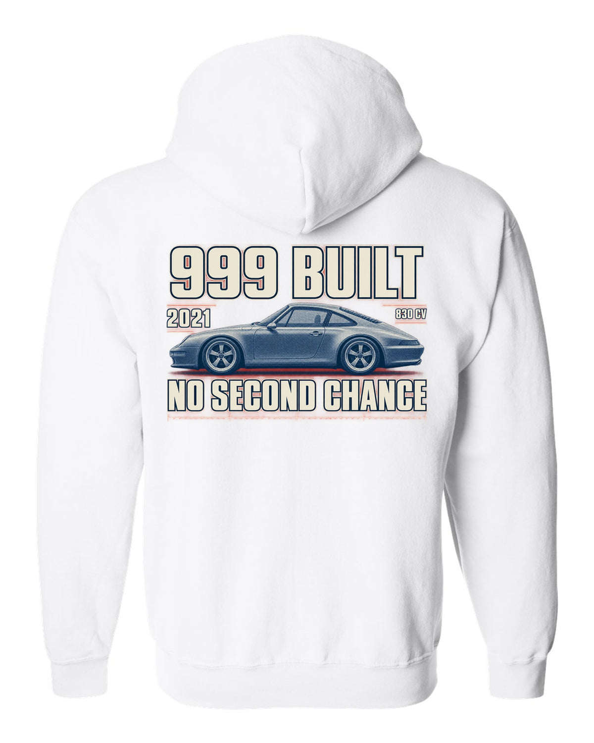 Ferrari 812 Competizione halftone print with 999 built, 2021 text white zip hoodie back view with the design