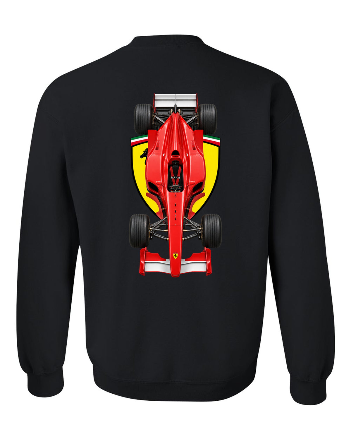 Ferrari F1 2000 2000 Formula 1 overhead poster artwork black crewneck back view with the design