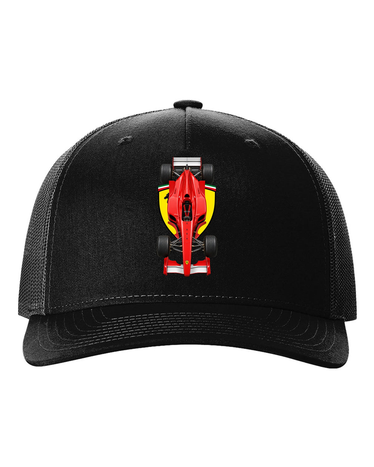 Ferrari F1 2000 2000 Formula 1 overhead poster artwork black hat front view with the design